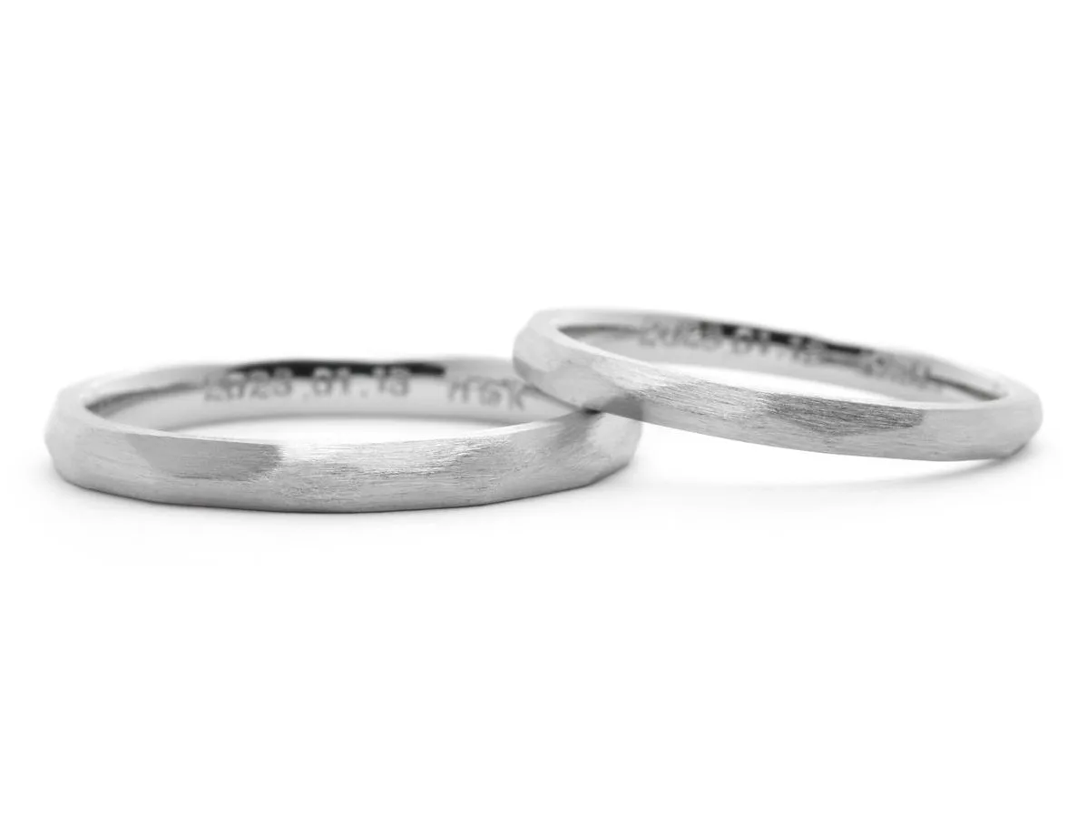 ファセットにヘアライン加工を施した手作り結婚指輪2022.11.03