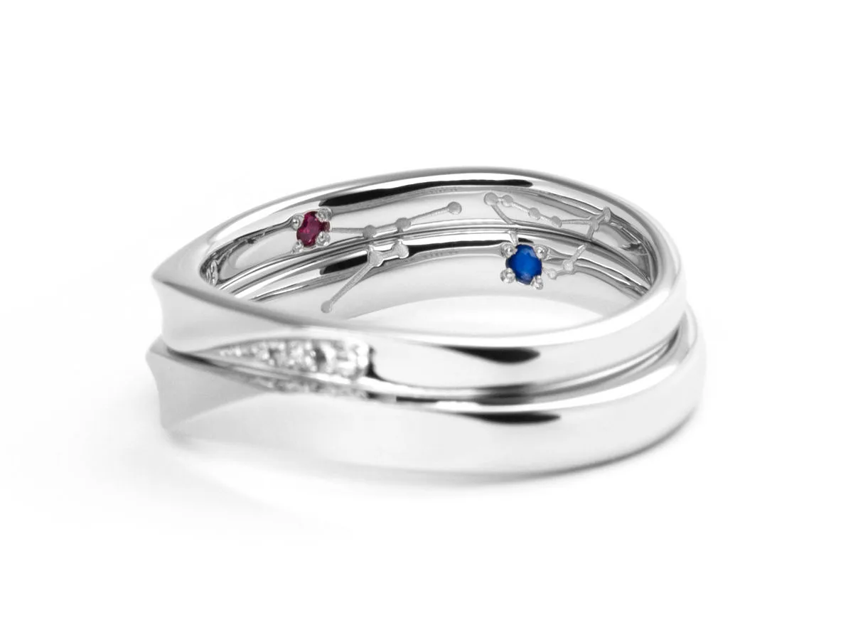 ウェーブひねりの内側に手描きの星座を入れた手作り結婚指輪2023.06.17 2