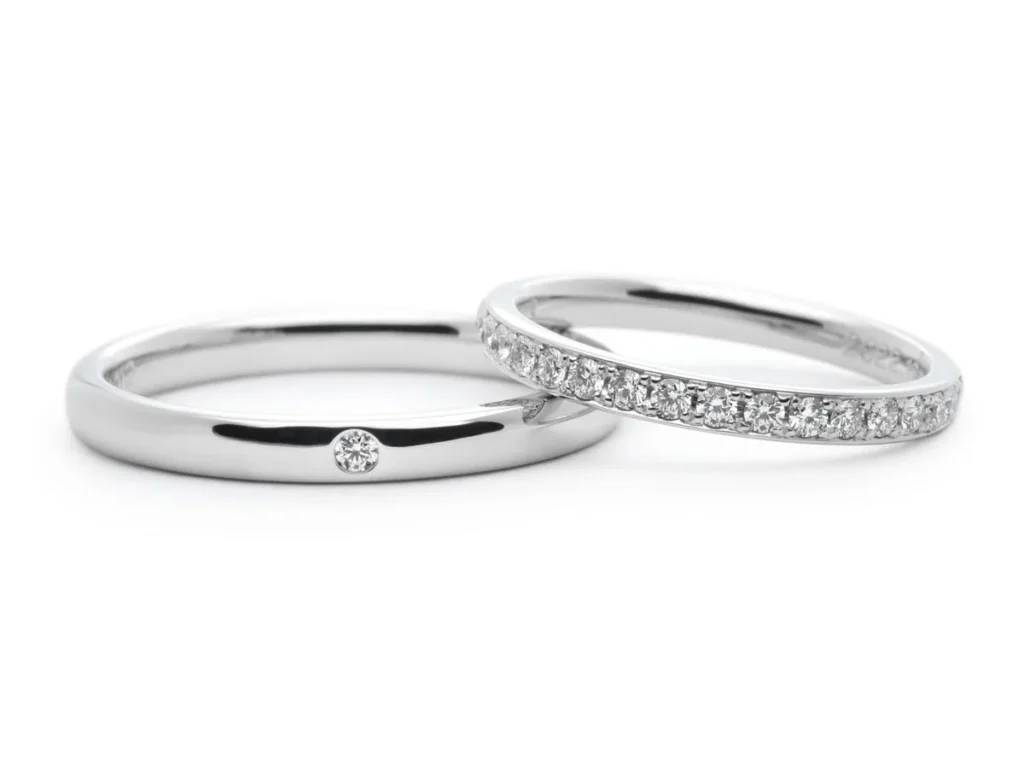 ハーフエタニティとシンプルな甲丸をペアにした手作り結婚指輪2023.05.03