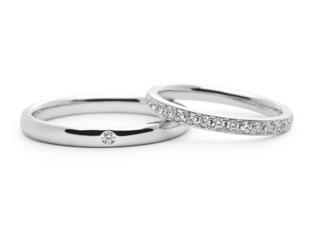 ハーフエタニティとシンプルな甲丸をペアにした手作り結婚指輪2023.05.03