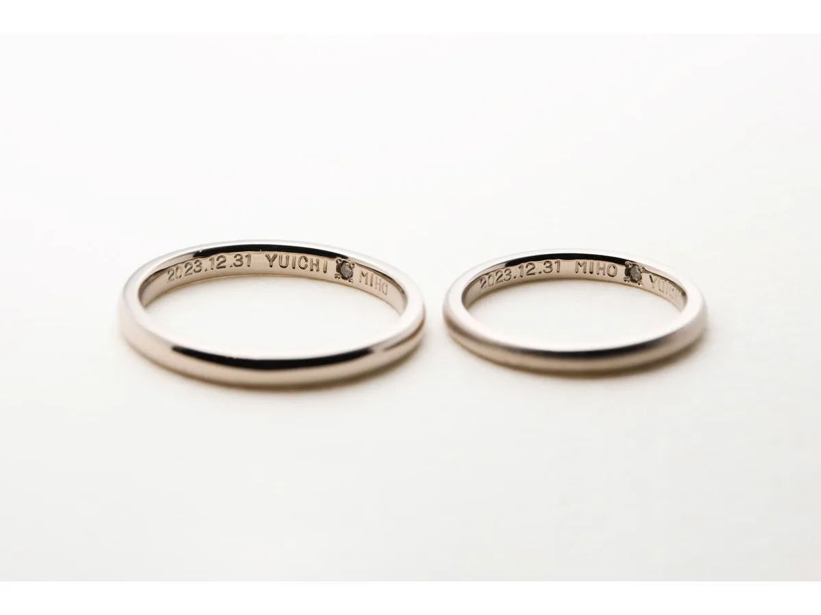 シャンパンゴールドにマット加工を施した手作り結婚指輪 Yuichi & Miho 2023.11.18 2
