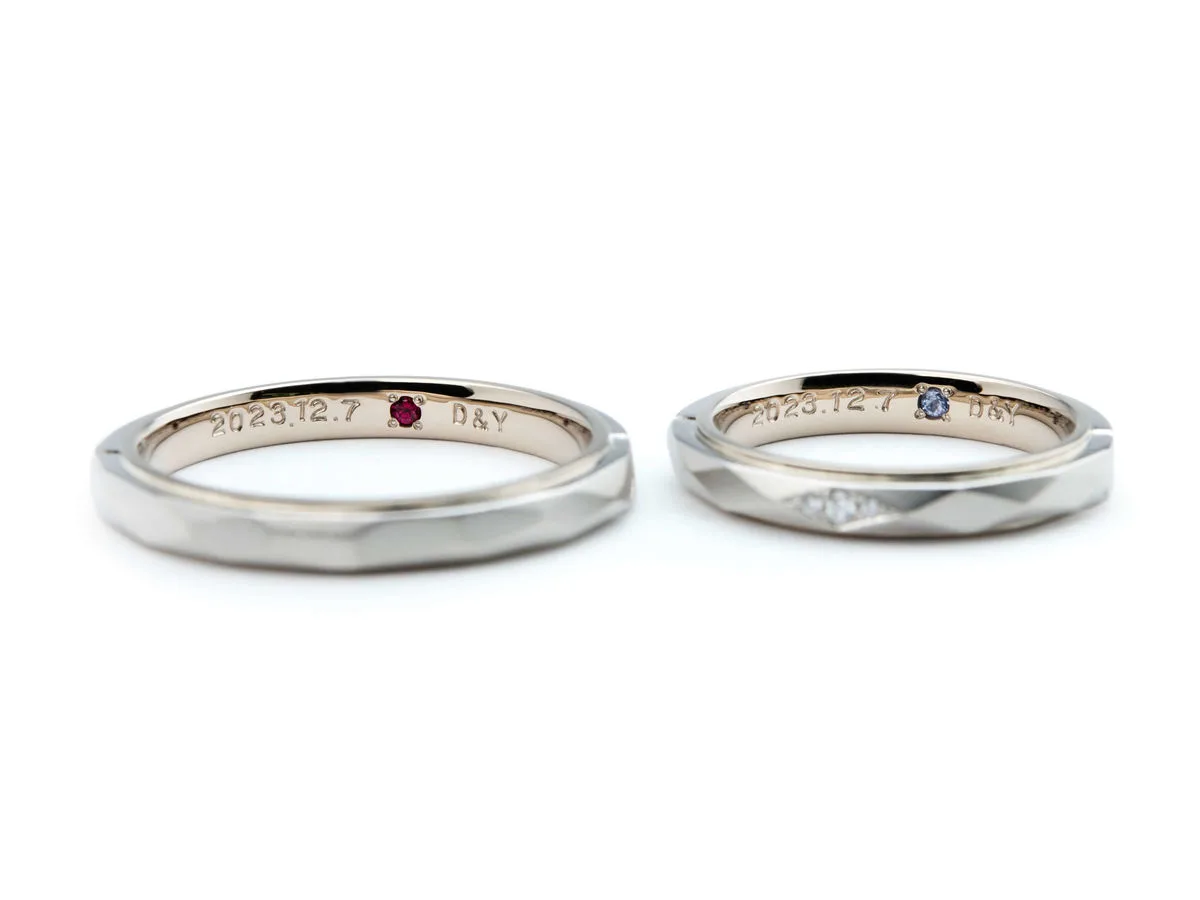 プラチナ×シャンパンのファセットがおしゃれな結婚指輪 4