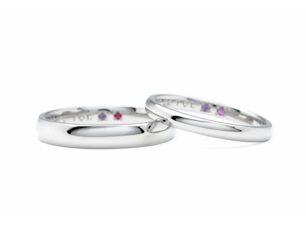甲丸ストレートに誕生石を入れた手作り結婚指輪 (24022319930706)
