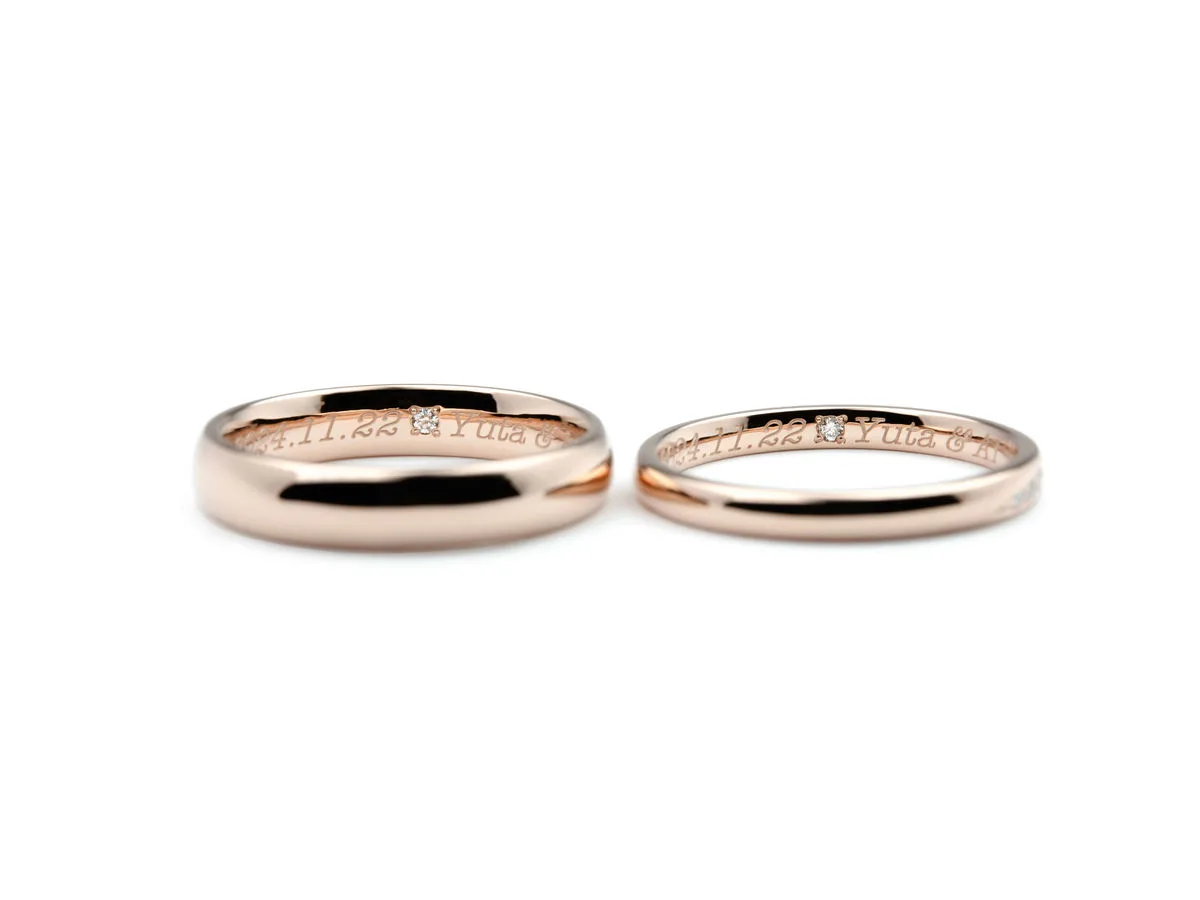 ローズゴールドにダイヤモンドの手作り結婚指輪 2