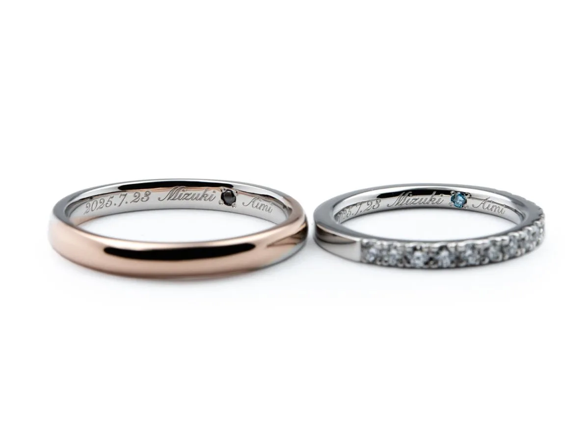 コンビネーションとエタニティリングの手作り結婚指輪 2