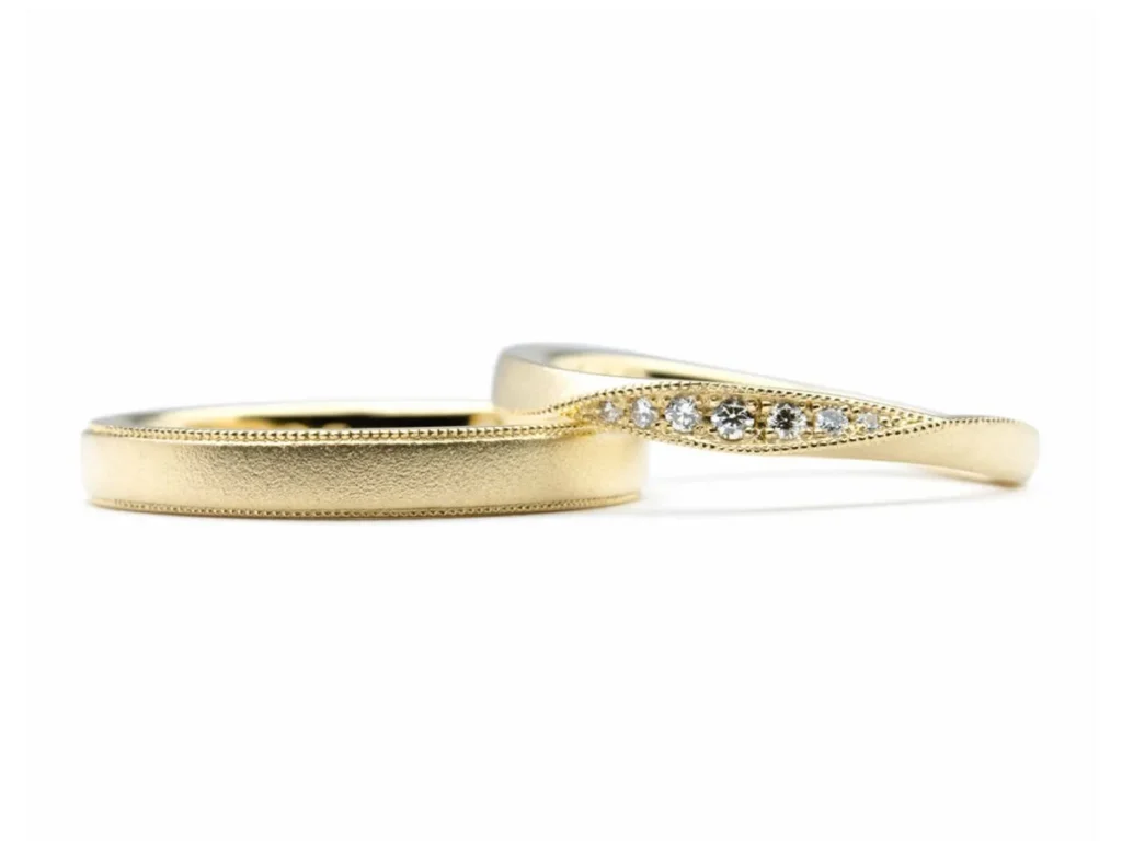 ライムゴールドとミルのラインがおしゃれな手作り結婚指輪
