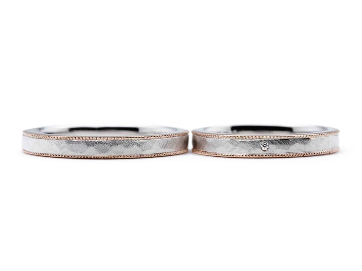 ピンクゴールドのミルグレインがおしゃれなセットリング 3
