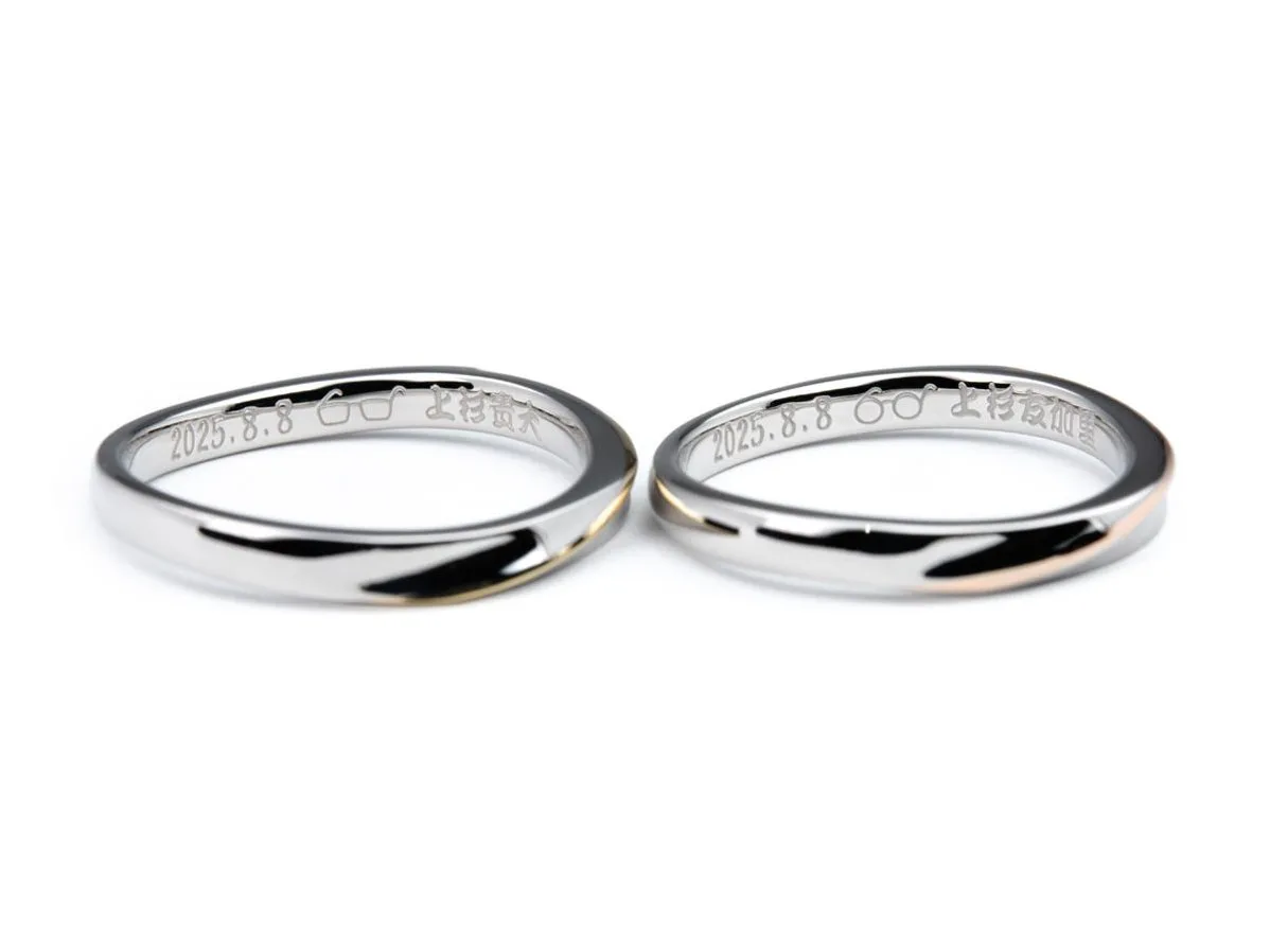 ゴールドのラインがアクセントになったふたひねりの手作り結婚指輪 2