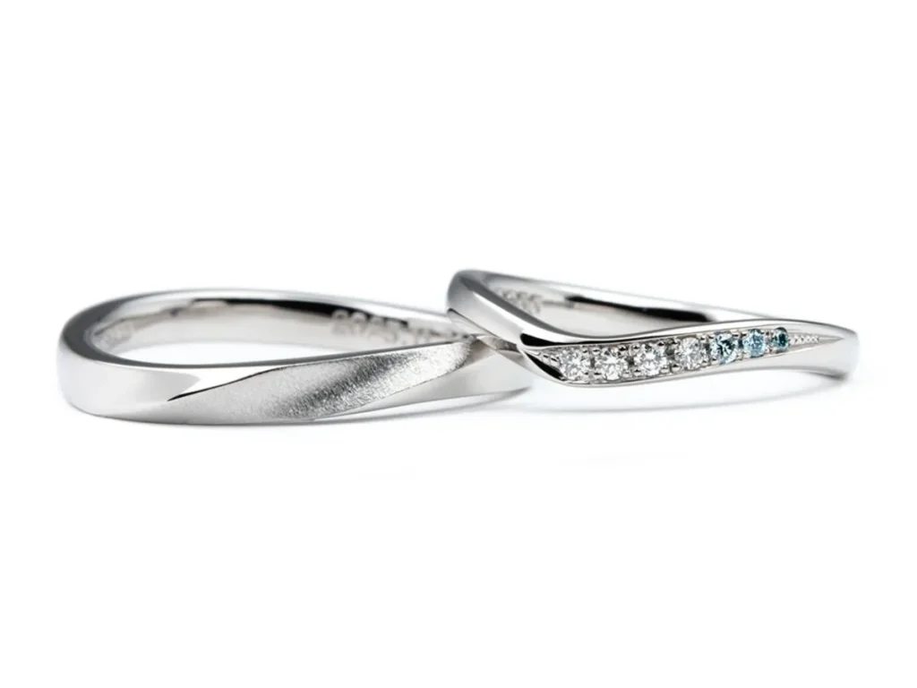 プラチナで作るウェーブとV字の手作り結婚指輪