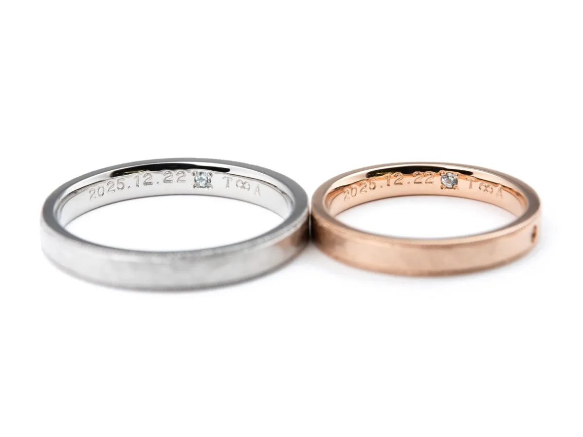 アンティーク加工とミルグレインがおしゃれな手作り結婚指輪 2