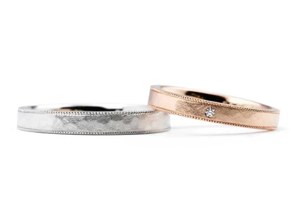 アンティーク加工とミルグレインがおしゃれな手作り結婚指輪