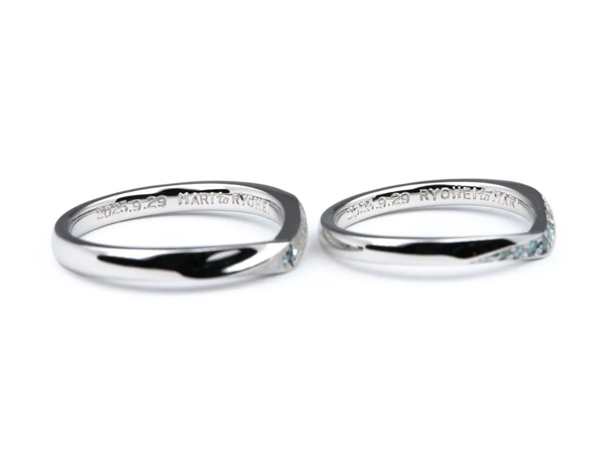 ブルーグリーンのグラデーションがとても素敵な手作り結婚指輪 2