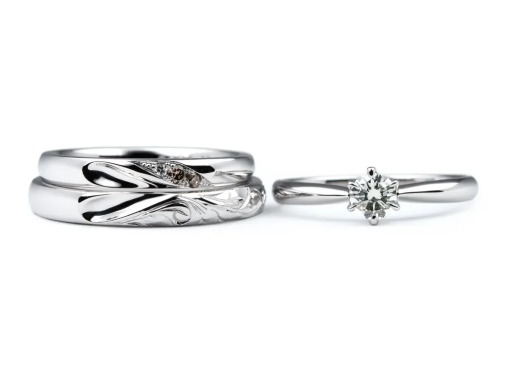 重ねてハートの結婚指輪の婚約指輪のオーダーメイド手作りセットリング
