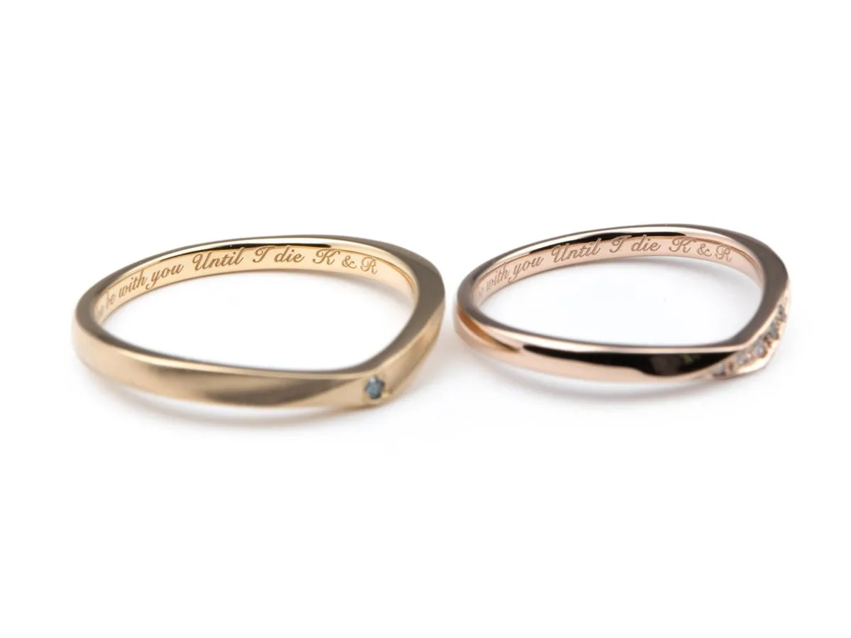 アンティークゴールドとローズゴールドとカラーダイヤモンドが素敵なオーダーメイド結婚指輪 3