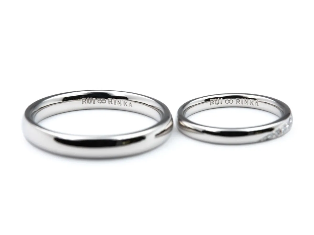 ストレート甲丸デザインとダイヤモンドを敷き詰めた手作り結婚指輪 2