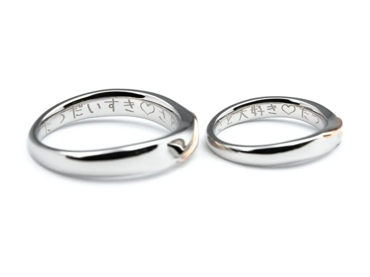 SとTのイニシャルと重なるハートのオーダーメイド結婚指輪 3