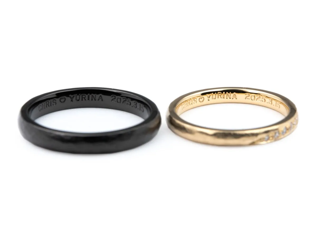 ブラックメッキとイエローゴールドのアンティークオーダーメイド結婚指輪 2